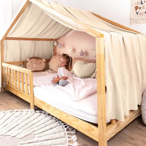 lilimaus Hausbett Himmel mit Gold Applikation [in 12 Farben] Betthimmel Hausbett aus 100% Baumwolle Musselin - Stoffhimmel für Hausbett Deko Mädchen & Jungen - Himmel für Hausbett Kinderbett Vorhang