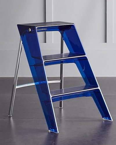 Escabeau pliable moderne à 3 marches léger et portable en plastique acrylique pour décoration de maison, garde-manger, jardin, placard et bureau - Blanc - Petit et pliable pour un rangement facile