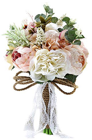 Sirxlevcy KüNstliche Pfingstrose Rose Blumenstrauß für Braut Brautjungfer Handgemachte Hochzeit Blumenstrauß Seide Brautstrauß Holding