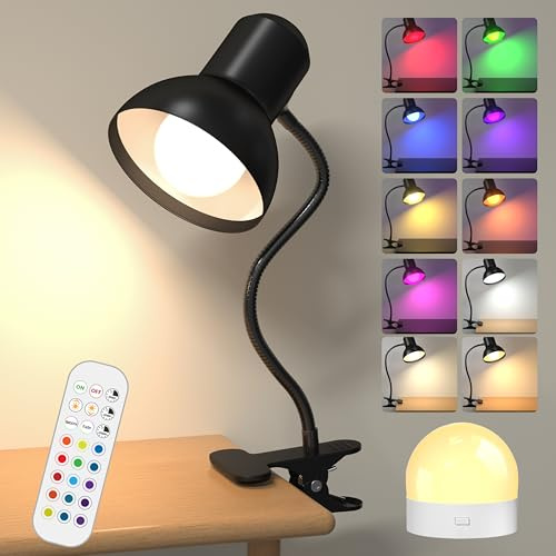 Lamptobe Lampe de Lecture Sans Fil Rechargeable - Pince pour Lit & Bureau, 3 Températures + 12 Couleurs, 10 Niveaux Luminosité, Camping, Ambiance RGB