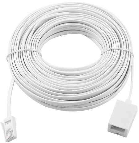 BT Telephone Extension Cable 20M, BT Male to Female Extension Cable 6-Pin Straight Through Telephone, Phone Line Cord Compatible with UK Landline Fax and Modem Home and Office | 6-Pin Straight Through Telephone, Phone Line Cord Compatible with UK Landline Fax, Modem Home and Office,Stable Signals