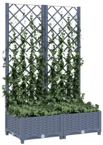 Pot de fleurs gris foncé avec treillis 80 x 40 x 121,5 cm - Pot de fleurs pour plantes grimpantes - Matériau PP durable - Solution de jardin verticale - Décoration extérieure
