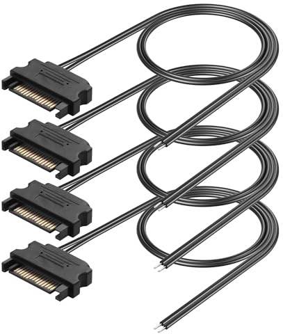 CERRXIAN Lot de 4 câbles d'alimentation SATA 15 broches vers 12 V Bare Wire Open End Power Câbles d'alimentation 22 AWG 12 V SATA Pigtail Câble de réparation pour réparation de rechange Port SATA 1,6