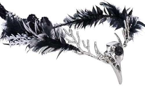 MOSTORY Federkrone für Hexen Accessoires Frauen, Elf Cirlet Kopfschmuck mit Rabe für Renaissance Halloween Party Cosplay