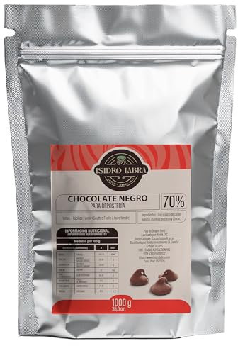 Chocolate negro para repostería Isidro Labrá con manteca de cacao puro en monedas chocolate dan valor al proceso de fundir y generar pasta de cacao base para la cobertura de chocolate. (1000gr, 70%)