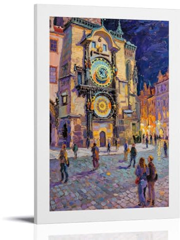 FBBINKA Prager Astronomische Uhr Nacht Leinwand Wohnzimmer Schlafzimmer Dekor Moderne ästhetische Wandkunst Poster Geschenk für Freunde Rahmenstil 30 x 45 cm