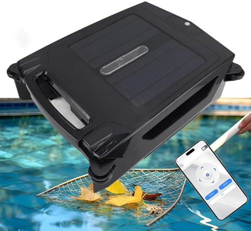 WDDEYYDS Skimmer De Piscinas Solar, Limpiador De Piscinas Automático, Motor Sin Escobillas De 80 M² Y 450 µm, con Esquiva Automática, Compatible con App, Color Negro