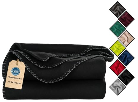 HLKauf Fleecedecke 150x200 cm Kuscheldecke flauschig, knitterarme und atmungsaktive Couchdecke HLKauf-Block (Schwarz & HLKauf-Block)
