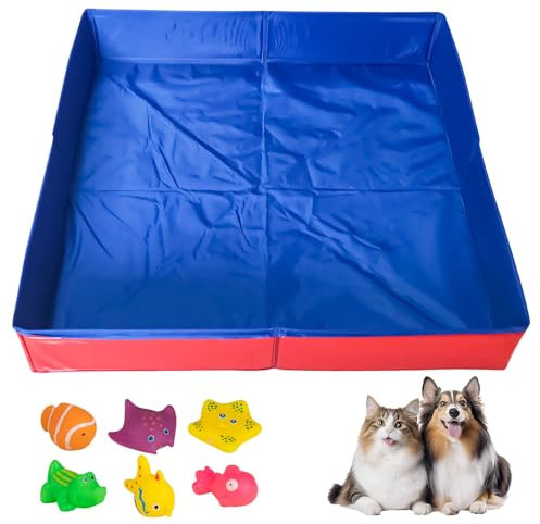 Hundepool Klein, Faltbare Katzenpool, Faltbar Planschbecken für Hunde Katzen, Katzenspielzeug Pool, Haustiere Planschbecken ohne Aufblasen, Planschbecken für Hunde Katzen (50 * 10cm mit 6 Spielzeug)