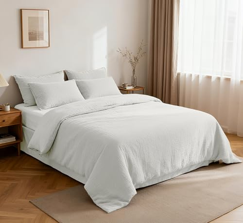 Fredesign Musselin Bettwäsche 200x220 cm Weiß 5-teilig mit Kissenbezügen | 5-teilig: 200x220 + 2×80x80 + 2×40x80 cm, 100% Baumwolle, doppellagiger Musselin, OEKO-TEX Standard 100