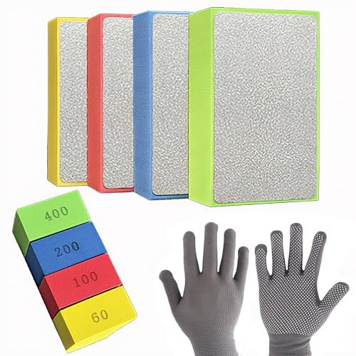 4 Stk Diamant Handpolierpads Mit Grauen Handschuhen,Diamant Schleifblock Set Für Schleifen Polieren,Glas Schleifpads Polierpads Für Granit Marmor Keramik (60/100/200/400)