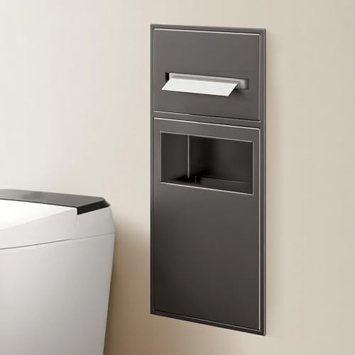 Poubelle encastrée de grande capacité avec support de papier toilette intégré et solution de rangement en alcôve pour maison, hôtel et appartement (gris)
