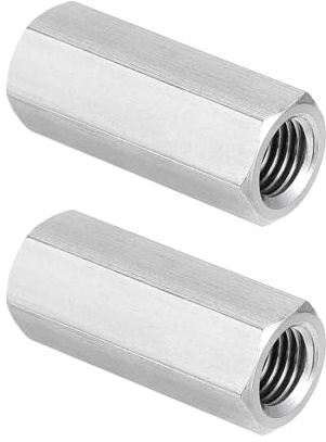 PATIKIL 304 Stainless Steel Hex Coupling Nuts M10x1.25-Pitch 35mm 2Pcs | 1.4 Length Fully Threaded Rod Coupling Nut Studding Connector Fasteners Silver Tone