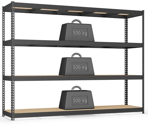 SONGMICS Heavy Duty Shelving Unit, Garage Shelves 4-Tier, 60 x 240 x 183 cm, Storage Rack, Loads 2000 kg, for Basement, Garage, Warehouse, Utility Room, Ink Black GLR727BZ01