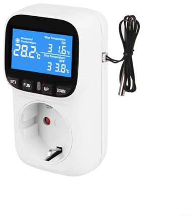 CNANRNANC Temperaturregler, Temperaturschalter mit Fühler 230V, Temperaturregler-Steckdose, unterstützt sowohl Heiz- als auch Kühlmodus für Gewächshaus, Terrarium(1 pcs)