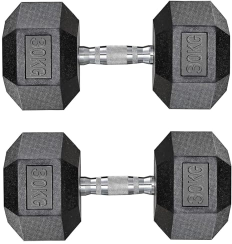 Hexagon Hanteln – 2er-Set 10–30 kg Kurzhantel-Set für Krafttraining & Fitness, Gusseisen mit Gummi-Beschichtung, rutschfester Griff, bodenschonend
