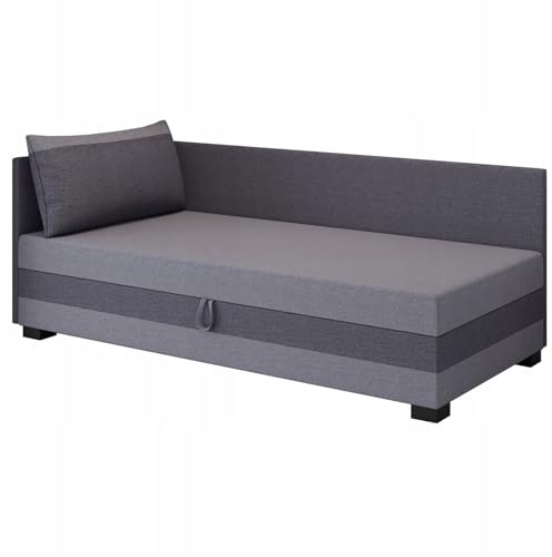 TAPCZANY24 - Boxspringbett Ilia+ 93x198 cm mit Schaumstoff Matratze | Bett mit Matratze, Polsterbett mit Bettkasten, Gepolstertes Einzel Bett, Schlafsofa - Grau grau