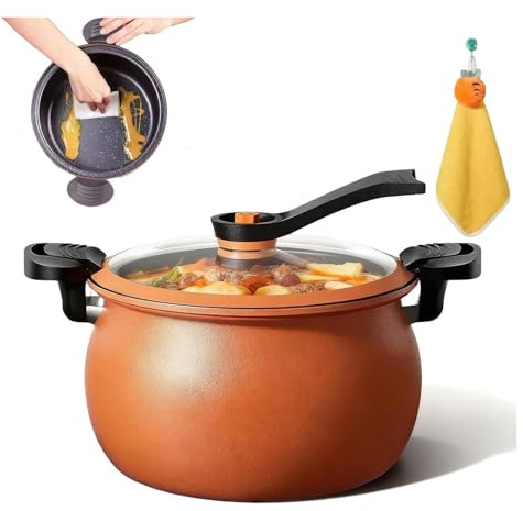 Autocuiseur multifonction antiadhésif grande capacité, 8 pintes (environ 7,6 L), couvercle en verre transparent, poignée anti-brûlure, idéal for les repas de famille, les soupes(Orange)