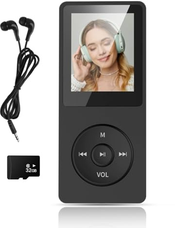 32Go Lecteur MP3 Bluetooth 5.3, Lecteur Musical sans Perte HiFi | 70H Ultra-Longue Autonomie, lecteur mp3 Baladeur Portable avec Haut-Parleur, MP3 Sport pour Adulte Enfant, Noir, Casque