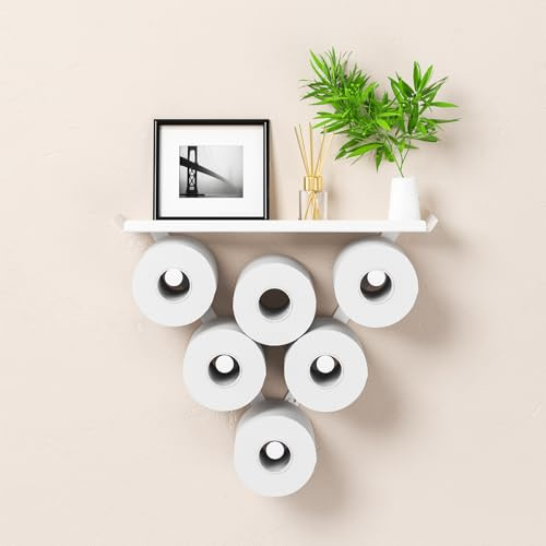 Porta Carta Igienica Con Ripiano Superiore, Portarotolo Carta Igien Bianco | Portarotolo Carta Igienica per 12 Rotoli Aggiuntivi, Porta Carta Igienica Da Muro, Adatto Bagno Cucina, Struttura in Metallo