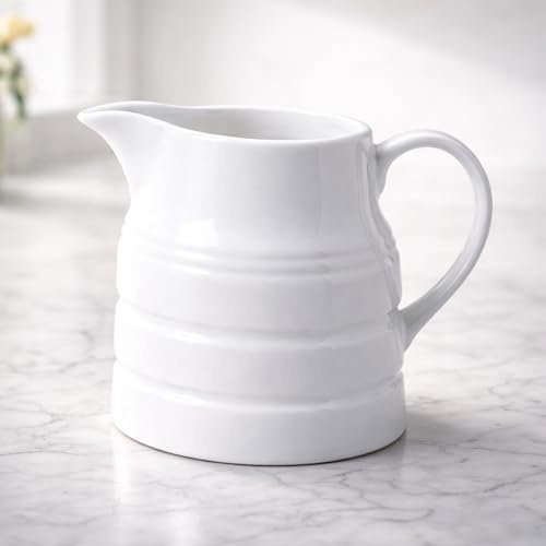 Porcelain Churn Jug 284ml(0.5 Pint) – Traditional Milk & Cream Jug with Easy Pour Spout – White Glazed Serving Jug for Tea, Coffee & Sauces – White