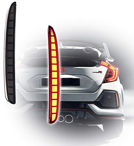 GTINTHEBOX Smoked Lens Full LED Bumper Reflector Lights Tail Brake Rear Fog Lamps For 2017 2018 2019 2020 2021 Honda Civic Hatchback, Type-R, or SI 4-Door Sedan