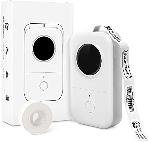 Phomemo Beschriftungsgerät Selbstklebend D30 Etikettendrucker, Mini Etiketten Drucker Etikettiergerät, Bluetooth Label Drucker, Thermo Label Printer for iOS&Android, mit Etiketten, Weiß
