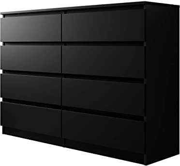 Kommode mit 8 Schubladen Malwa M8, Mehrzweckschrank, Diele, Flur, Anrichte, Sideboard, Highboard, Wohnzimmer, Esszimmer (Schwarz)