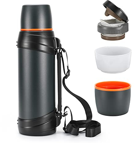 Olerd Thermosflasche Thermoskanne 2.5L, Isolierkanne Edelstahl Trinkflasche, Isolierflasche mit 2 Trinkbecher, Doppelwandisolierung Camping Wasserflasche, 24h Heiß & Kalt (Dunkelblau)