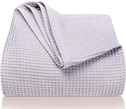 LAYNENBURG Premium Tagesdecke 180 x 220 cm - Waffelpique 100% Baumwolle - leichte Wohndecke Waffeloptik - Baumwolldecke als Bett-Überwurf, Sofa-Überwurf, Couch-Überwurf - Sofa-Decke (grau)