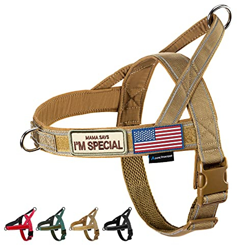 Annchwool No Pull Dog Harness with Soft Padded Handle,Reflective Strip Escape Proof and Quick Fit to Adjust Dog Harness,Easy for Training Walking for Small & Medium and Large Dogs(Brown,M)