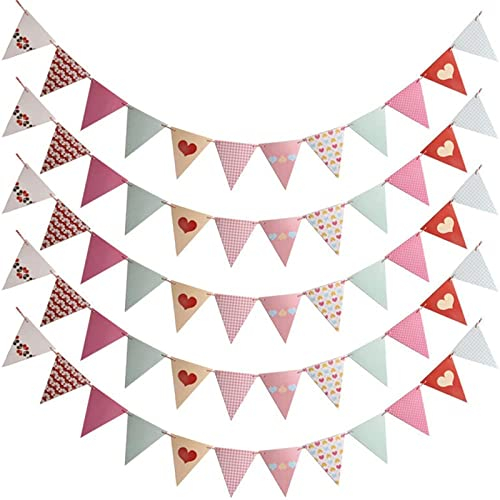5 Stück Wimpelkette Wimpel Banner 5M Wimpel Girlande Outdoor Dekoration Mehrfarbig Stoff Dreieck Flagge