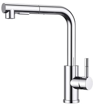 FORIOUS Rubinetto Lavello Cucina, Miscelatore Cucina con Doccetta Estraibile Acciaio Inox Ad Alta Pressione Orientabile a 360°, Cromo Lucido