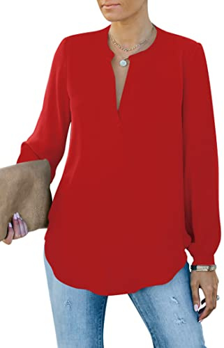 Homlan Chemisier élégant pour Femme - Col en V - Manches Longues - Décontracté - Tunique à Manches Longues - Couleur Unie