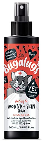 BUGALUGS Cat Wound & Skin Antiseptic spray 200ml - Antibacterial, Antiviral, Antifungal spray for itchy cat skin relief - Hypochlorous acid essential first aid kit for Cats and Pets