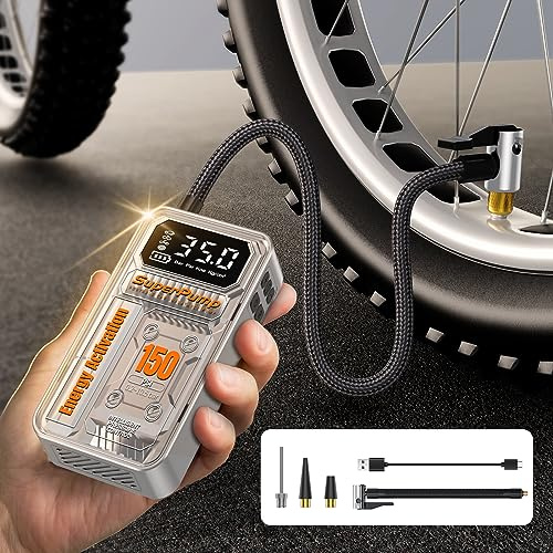 Behozel Elektrische Luftpumpe 4000mAh Akku 150PSI Tragbarer Kompressor für Fahrrad, Motorrad, Auto, Bälle - Digital LCD & LED Licht - Taschenlampe und Powerbank
