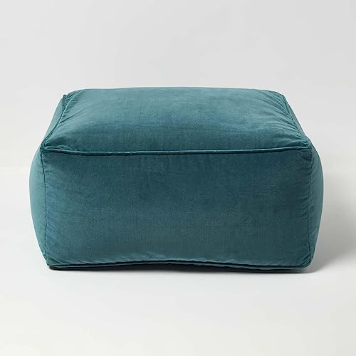 Homescapes Sitzpouf Samt petrolgrün 60x60x27 cm, Sitzsack quadratisch, Sitzquader Bodenkissen Baumwollsamt