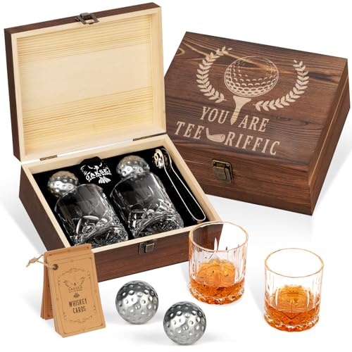 Oaksea Gifts for Men Dad Christmas, Golf Ball Shaped Stainless Steel Whiskey Stones Gifts Set, Reuasable Ice Cube for Drinking, Anniversary Birthday Gifts for Him, Mancave Cool Stuff Bourbon Presents