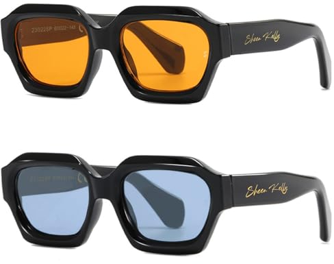 SHEEN KELLY Occhiali da sole retrò esagonali per uomo e donna, montatura spessa, lenti arancioni, occhiali anni '80