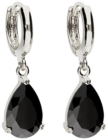 LÖB Damen Creolen Ohrringe Hängend mit Zirkonia Stein Tropfen-Anhänger Oval Tropfenform Tropfenohrringe Silber Onyx Schwarz Vergoldet