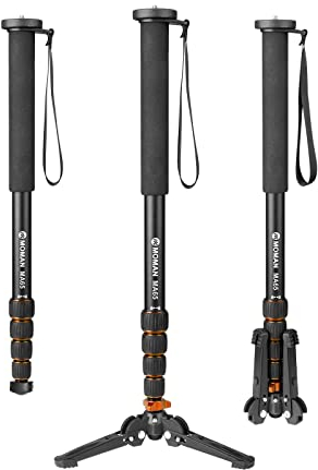 Moman Monopode, Monopode de Caméra en Aluminium MA65 avec Pieds Monopodes de Voyage Portables pour la Photographie 5 Sections jusqu'à 165cm capacité de Charge 10kg, Noir/Orange