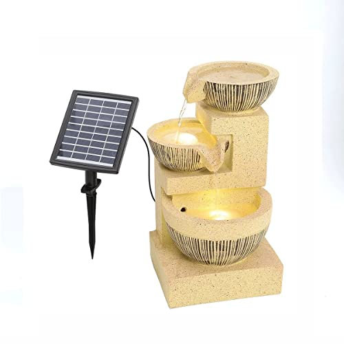 Outdoor Garden Water Fountain Cascading Bowls Outdoor Fountain Solar Water Feature with LED Light Garden Patio Floor-Standing Waterfalls Fountains for Home Yard Decoration