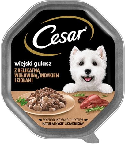 Cesar Landragout Nassfutter für ausgewachsene Hunde mit zartem Truthahn, Rind und Kräutern, Schale 6 x 150g