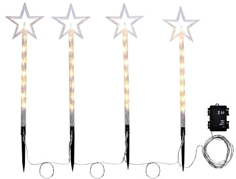 Weltbild LED-Gartenstecker Starlight - 4 Lichtersterne als Gartenstecker - Für Beet, Rasen, Blumenkübel & Co. - Insgesamt 32 warmweiße LEDs - Batteriebetrieb mit Timer-Funktion - Größe: Je 50 cm hoch