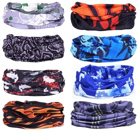 8PCS Multifunctional Headwear Outdoor Scarf, Sports Face Mask, Unisex Wide Seamless Magic Headwear Face Coverings, Breathable Bandana for Sport Yoga Running Cycling Hiking