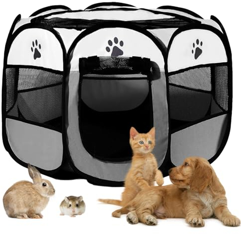 Welpenlaufstall 74x74x43cm, Faltbar Hundelaufstall für Wohnung, BRIMOREA Katzengehege, Kaninchengehege innen，für Laufstall Hund, Katzen, Hasen und Kleintiere sowohl drinnen als auch draußen(Grau)