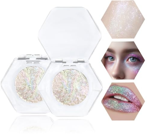 Prreal Chameleon Eyeshadow Glitter, Multichrome Shimmer Eyeshadows | Highly Pigmented Metallic Eyeshadow Palette, Long-lasting Highlighter Eye Makeup,01 Pink Green