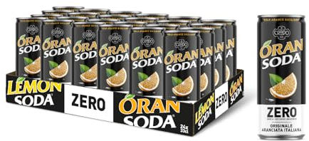 Oransoda Zero | Bevanda Gassata all'Arancia Senza Zuccheri, 24 Lattine da 33 cl, Originale Aranciata Italiana con Succo di Arance Siciliane, Senza Coloranti