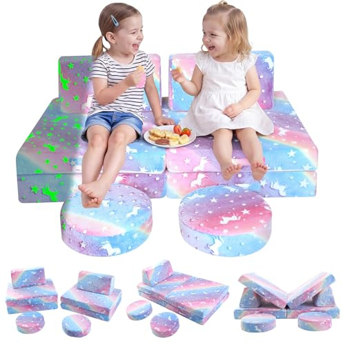 MeMoreCool Kindersessel, Klappbares Kindersofa mit Bettfunktion, Regenbogen | Bequemer Kinder Sessel als Sofa, Ideal für Mädchen und Jungen im Kinderzimmer zum Lesen und Entspannen