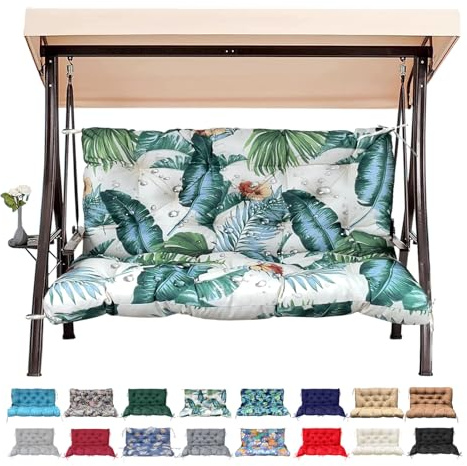 Outdoor/Indoor Swing Replacement Cushion,2 or 3 Seats Bench Cushions with Backrest, Thicken 4 Recliner Seat Pad for Garden/Patio, Waterproof Premium Tufted Cushion with Ties(Tropical White-47x40x4in)